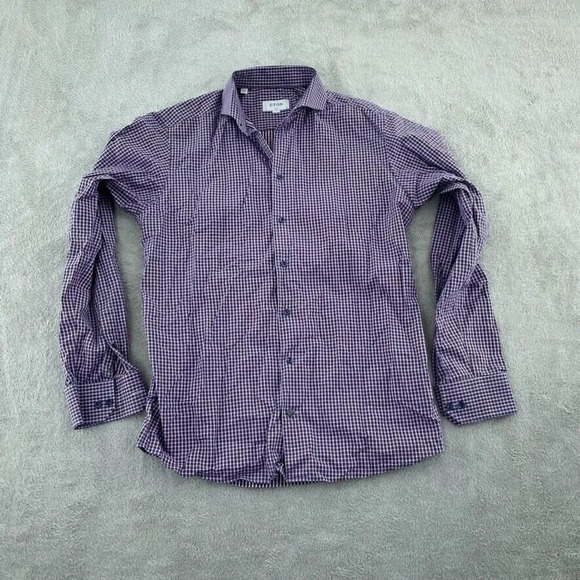 Eaton Plaid Slim fit Shirt Long Sleeve Button Down Mens 16 red blue 4394 - Picture 1 of 8